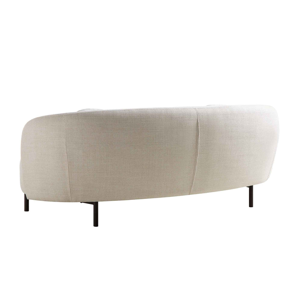 Canapé incurvé 3 places avec coussins boules, mélange de lin beige