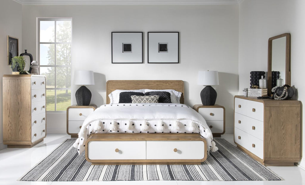 Commode 6 tiroirs – Chêne du désert et Blanc nuage — offre une polyvalence