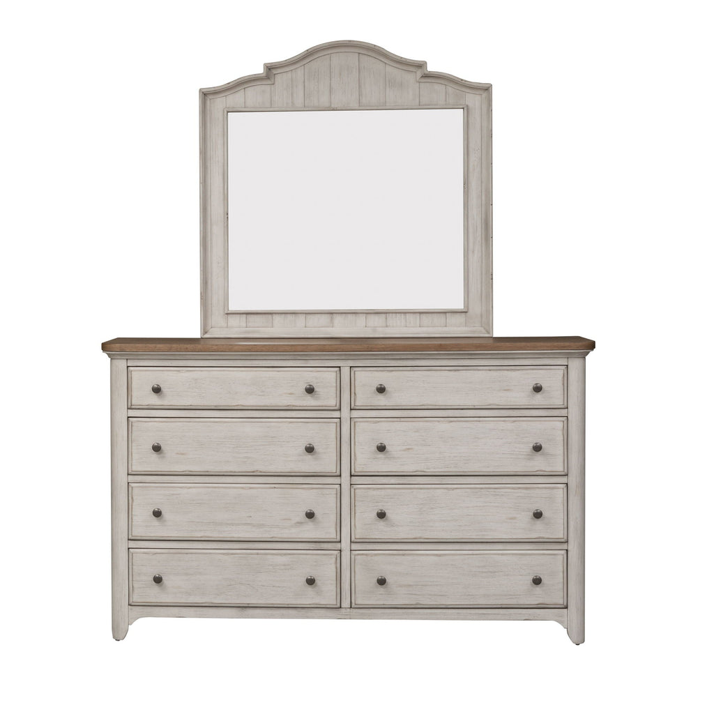 Commode et miroir - Blanc antique / Dessus couleur châtaigne — ajoutez-y un style décontracté et vous obtenez un look classique avec une touche informelle.