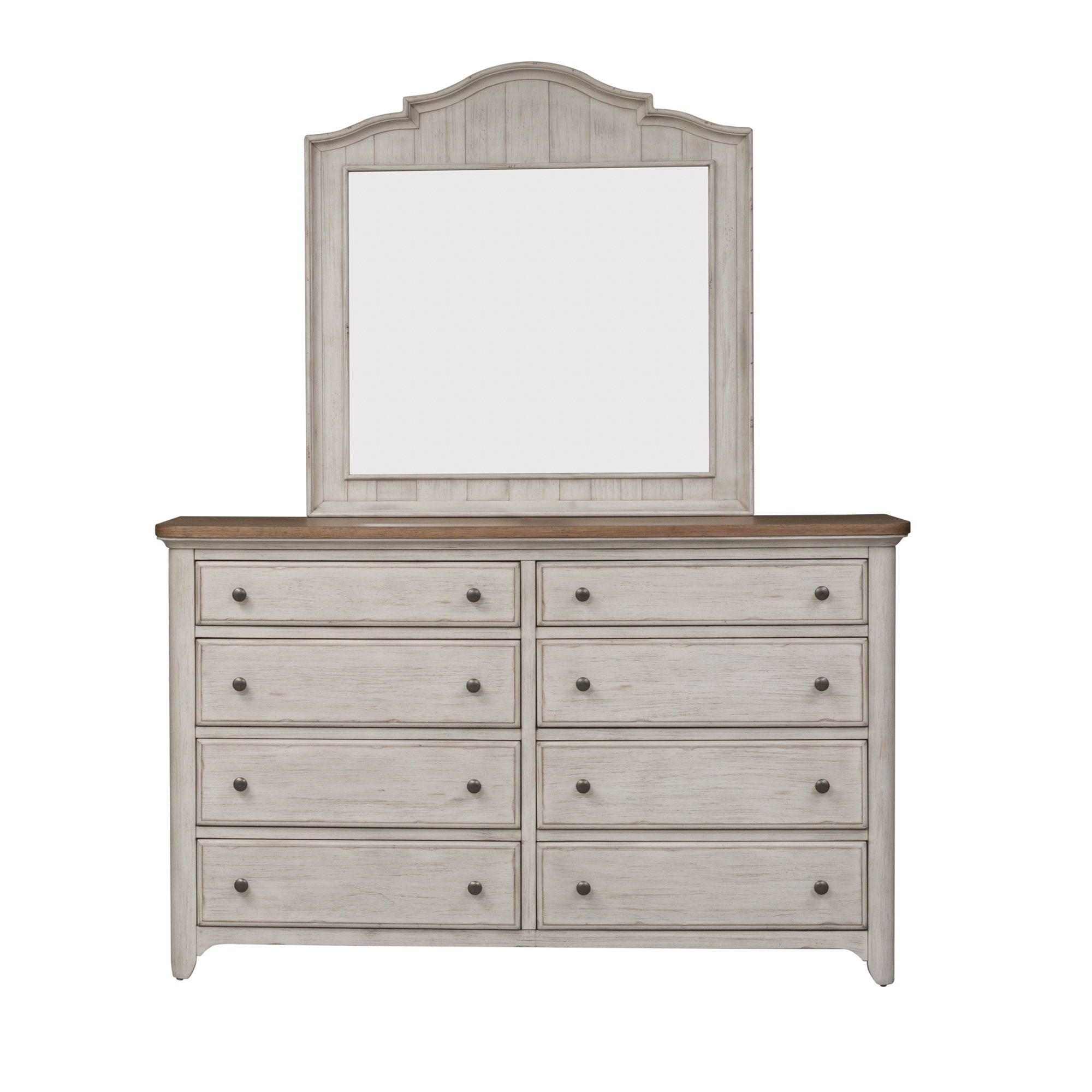 Commode et miroir - Blanc antique / Dessus couleur châtaigne — ajoutez-y un style décontracté et vous obtenez un look classique avec une touche informelle.