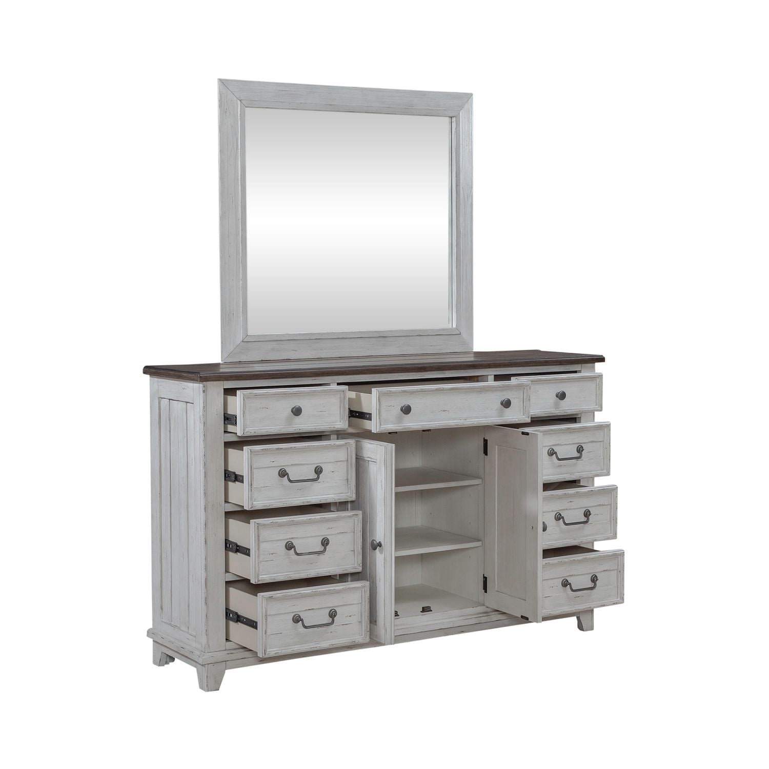 Commode et miroir – Riverstone Blanc et Tabac — La vie de cottage et de ferme offre un équilibre parfait entre la vie côtière et une