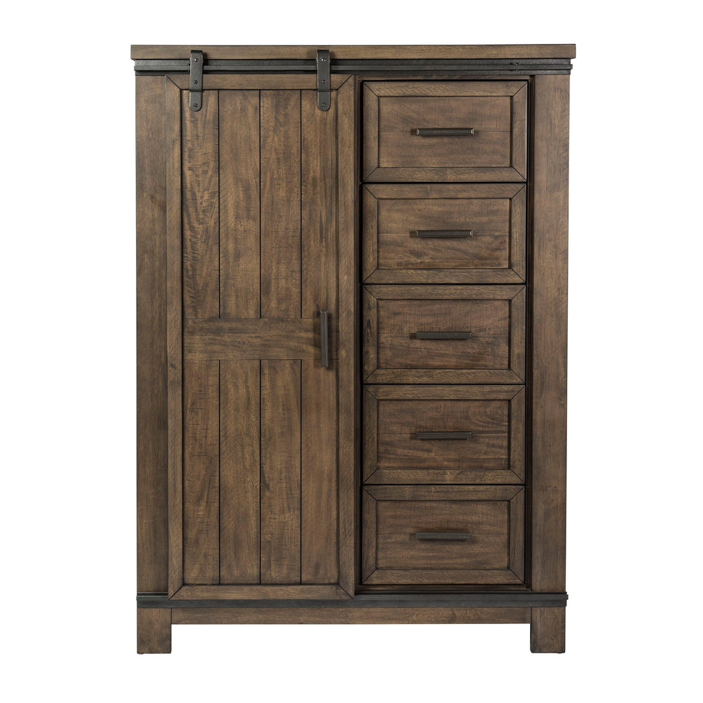 Commode à portes coulissantes – Marron vieilli – contemporain – Un mélange de matériaux aux finitions vieillies et aux tissus texturés.