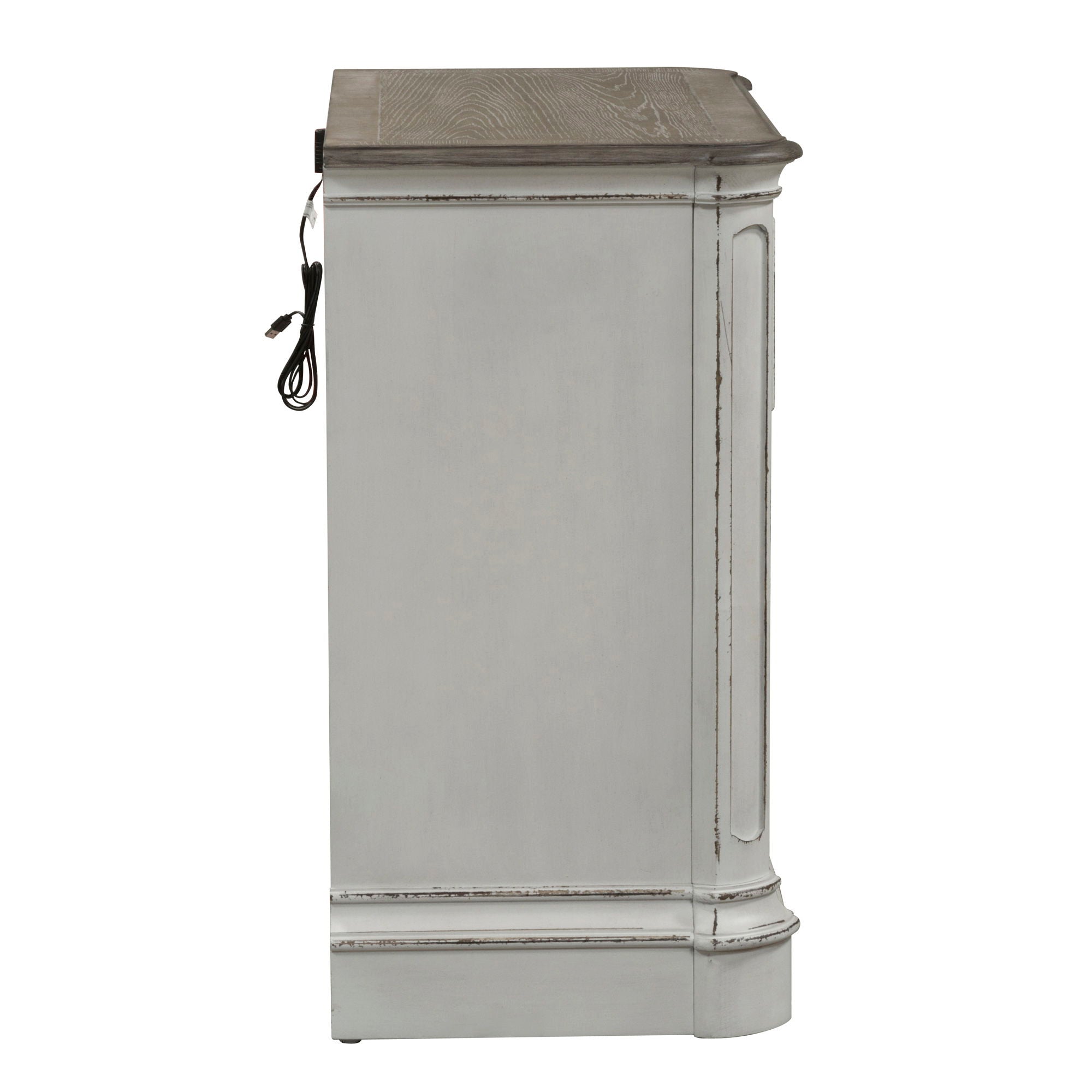 Commode de chevet à 3 tiroirs avec station de charge - Blanc antique — Le mélange des influences européennes crée un style vraiment unique pour tout