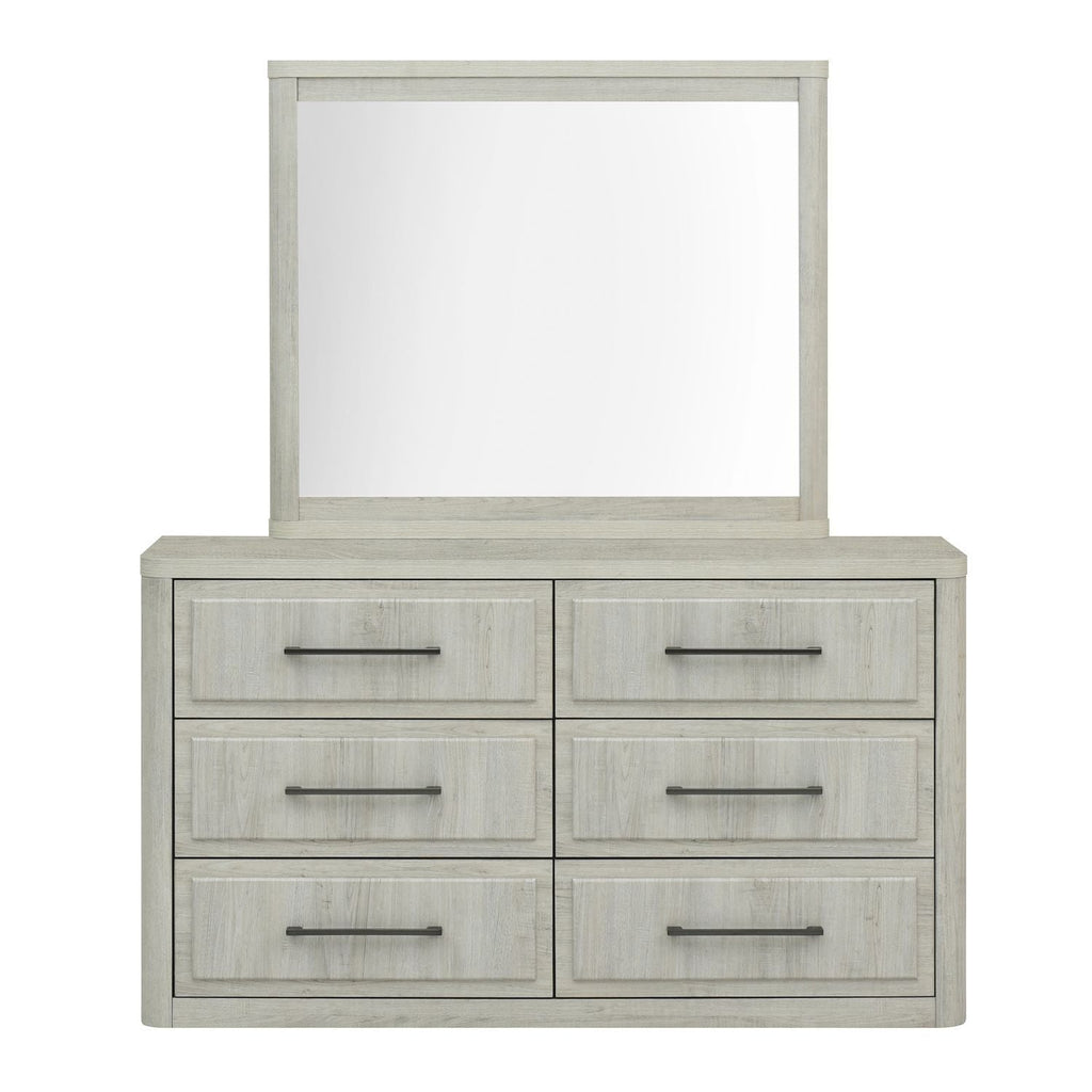 Commode et miroir - Blanc naturel — - Commode et miroir - Blanc Caractéristiques du produit Poignées bronze Coins légèrement arrondis et