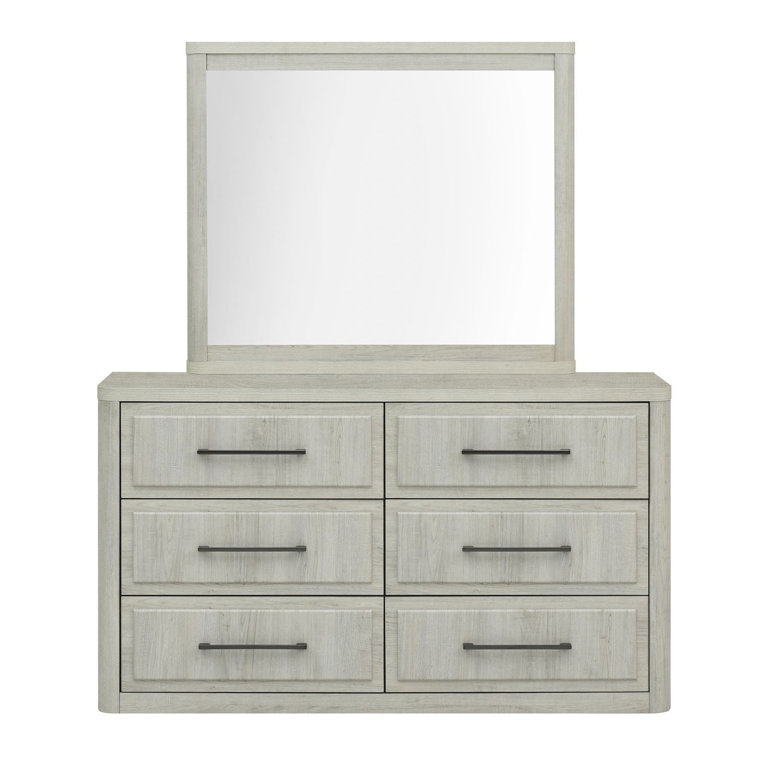 Commode et miroir - Blanc naturel — - Commode et miroir - Blanc Caractéristiques du produit Poignées bronze Coins légèrement arrondis et