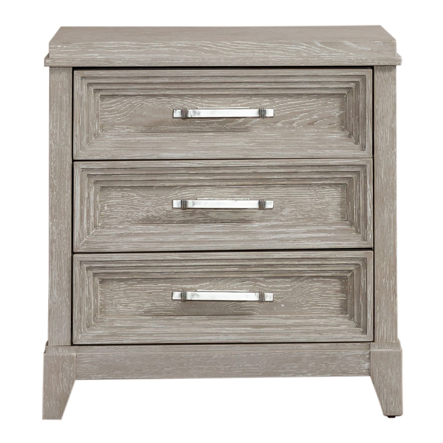 Table de chevet 3 tiroirs - Taupe délavé — Les styles sont souvent simplistes avec des touches luxueuses comme l'acier inoxydable ou le velours