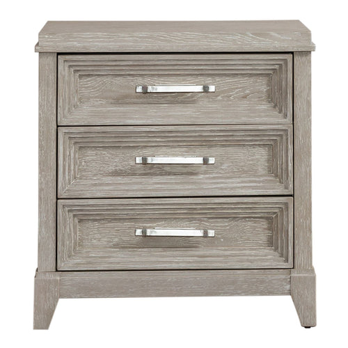 Table de chevet 3 tiroirs - Taupe délavé — Les styles sont souvent simplistes avec des touches luxueuses comme l'acier inoxydable ou le velours
