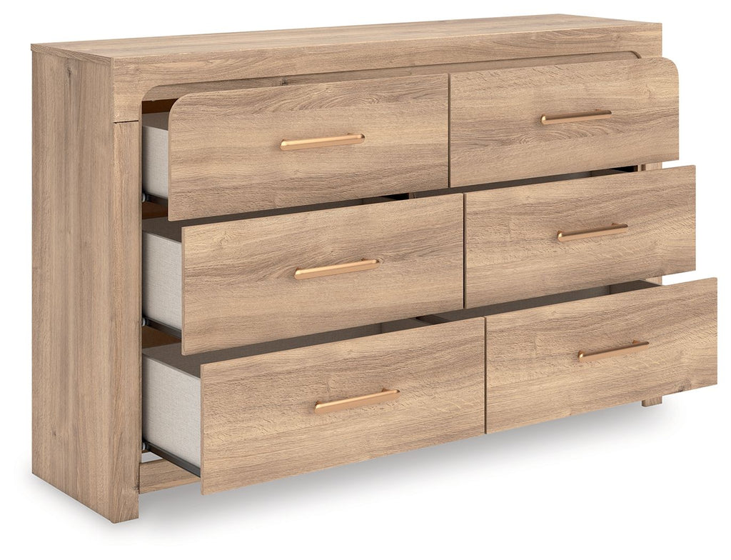 Commode à six tiroirs — Les tons de bois naturels et les lignes épurées de cette commode reflètent votre style décontracté.