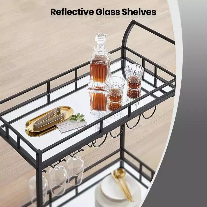 LEDREM Bar Cart , Home Bar Serving Cart, Wine Cart With 2 Mirrored Shelves, Wine Holders, Glass Holders, For Kitchen, Dining Room