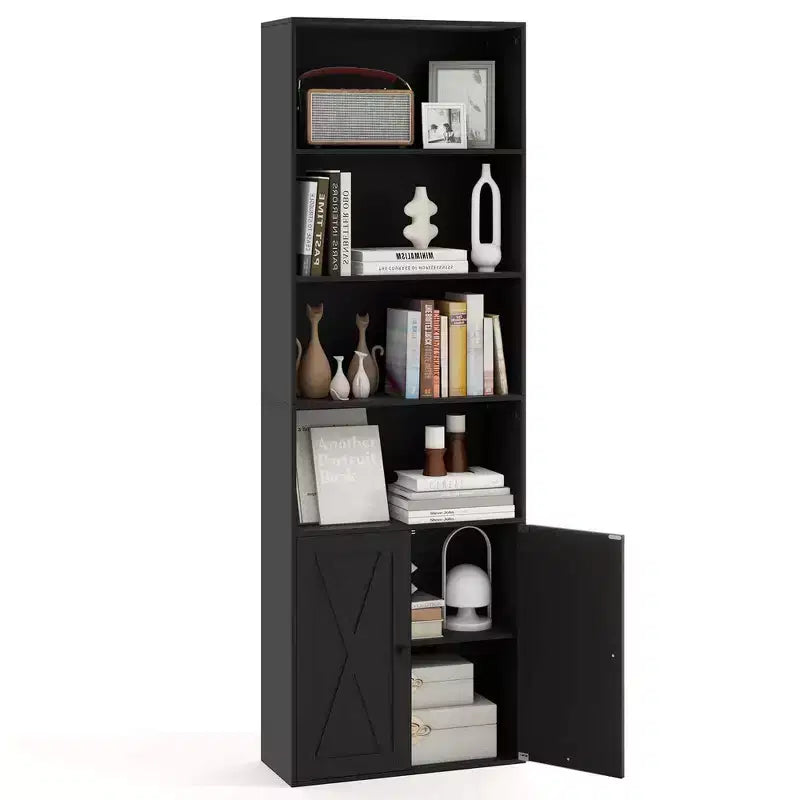 Costway 71 Farmhouse Bookcase with Doors with 6 Shelves & 2-Door Cabinet for Bedroom White/Black