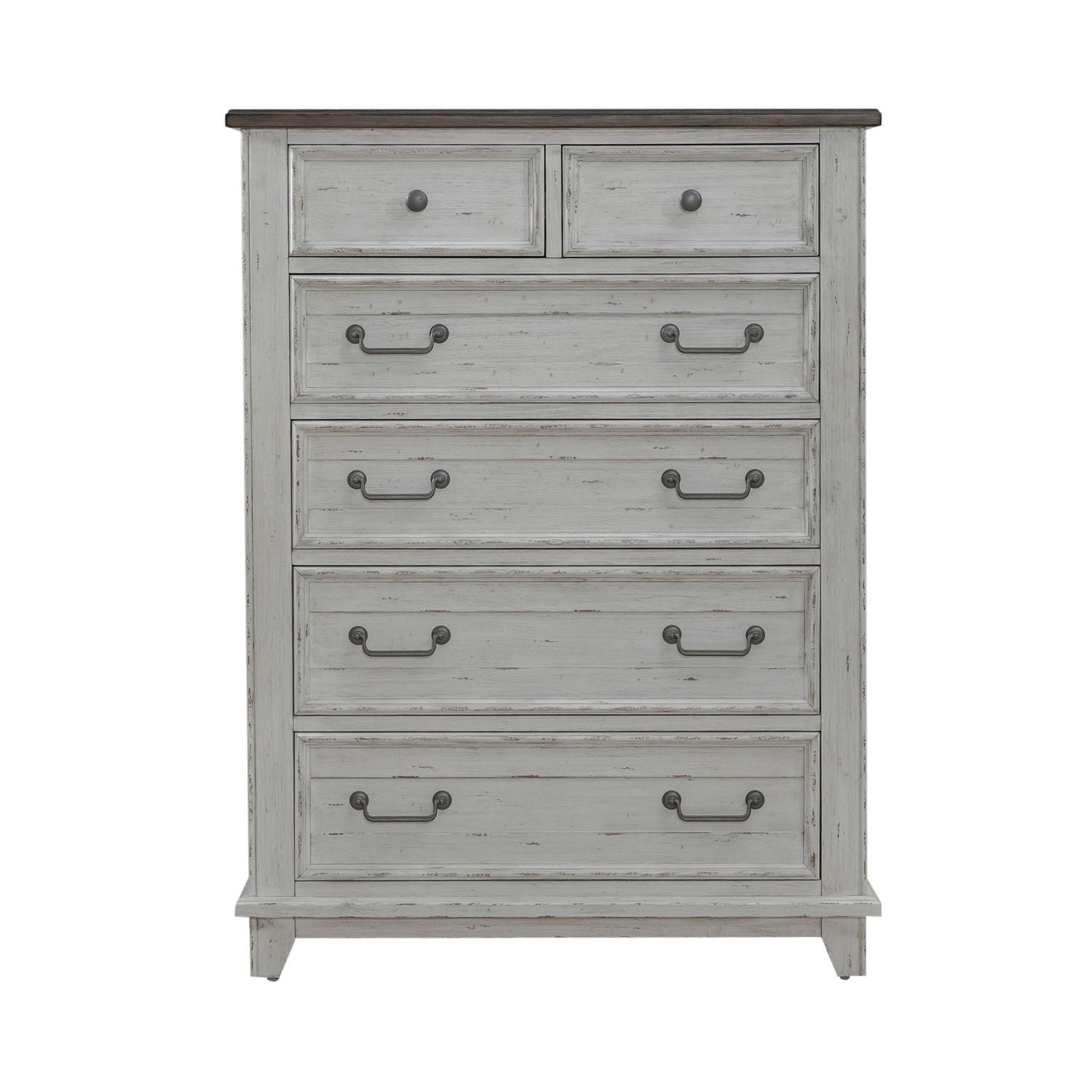 Commode 6 tiroirs - Blanc Riverstone et Tabac — Le style Cottage et Campagne trouve le parfait équilibre entre la vie côtière et une atmosphère douillette