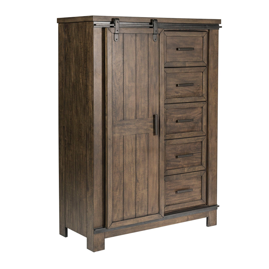 Commode à portes coulissantes – Marron vieilli – contemporain – Un mélange de matériaux aux finitions vieillies et aux tissus texturés.