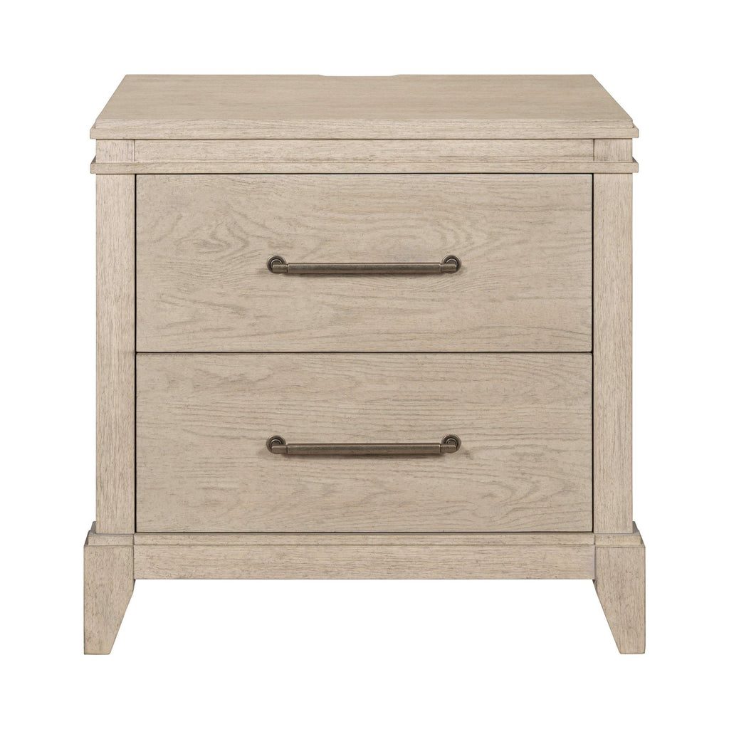 Table de chevet avec station de recharge – Blanc sanctuaire – offre un style de transition alliant le traditionnel et le contemporain