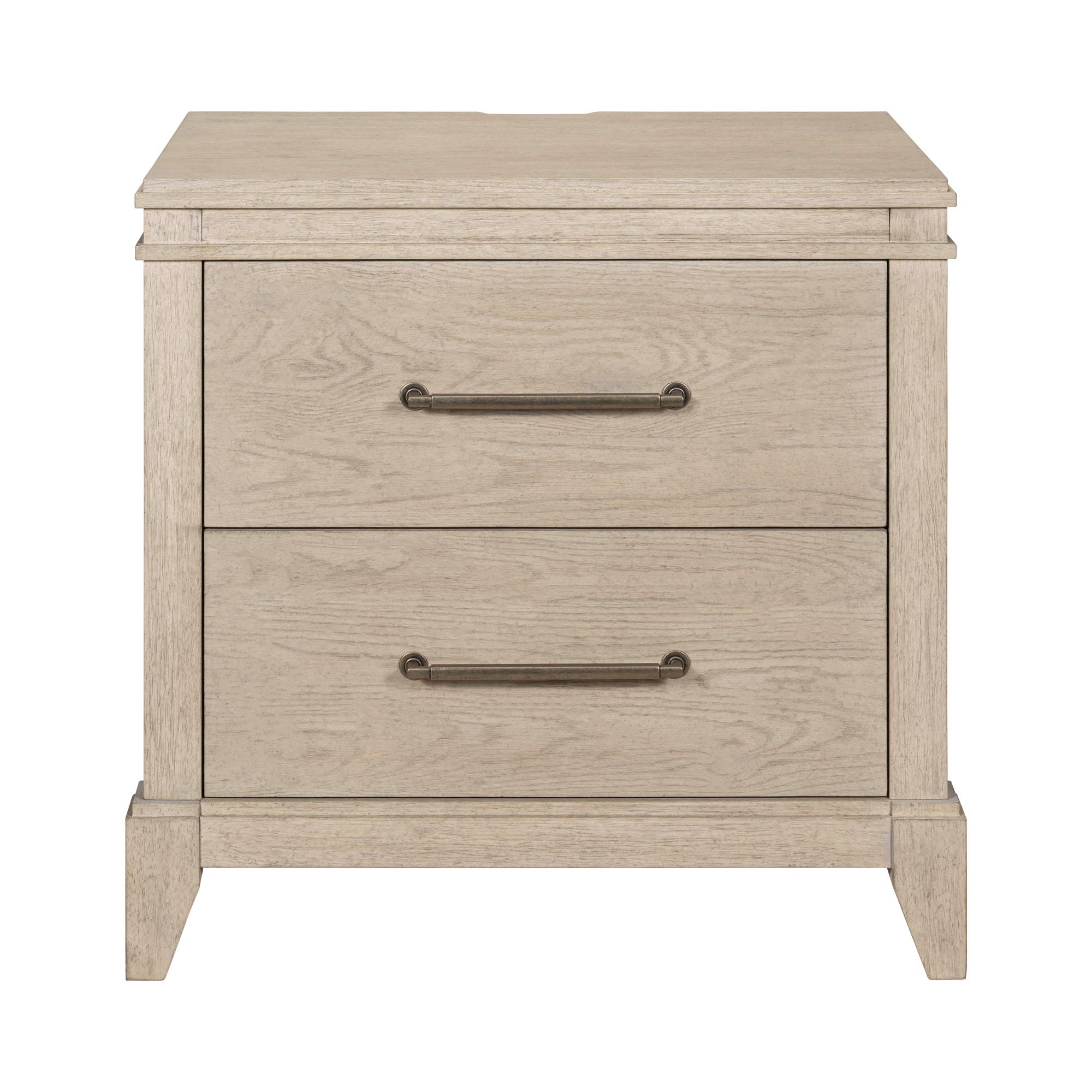 Table de chevet avec station de recharge – Blanc sanctuaire – offre un style de transition alliant le traditionnel et le contemporain