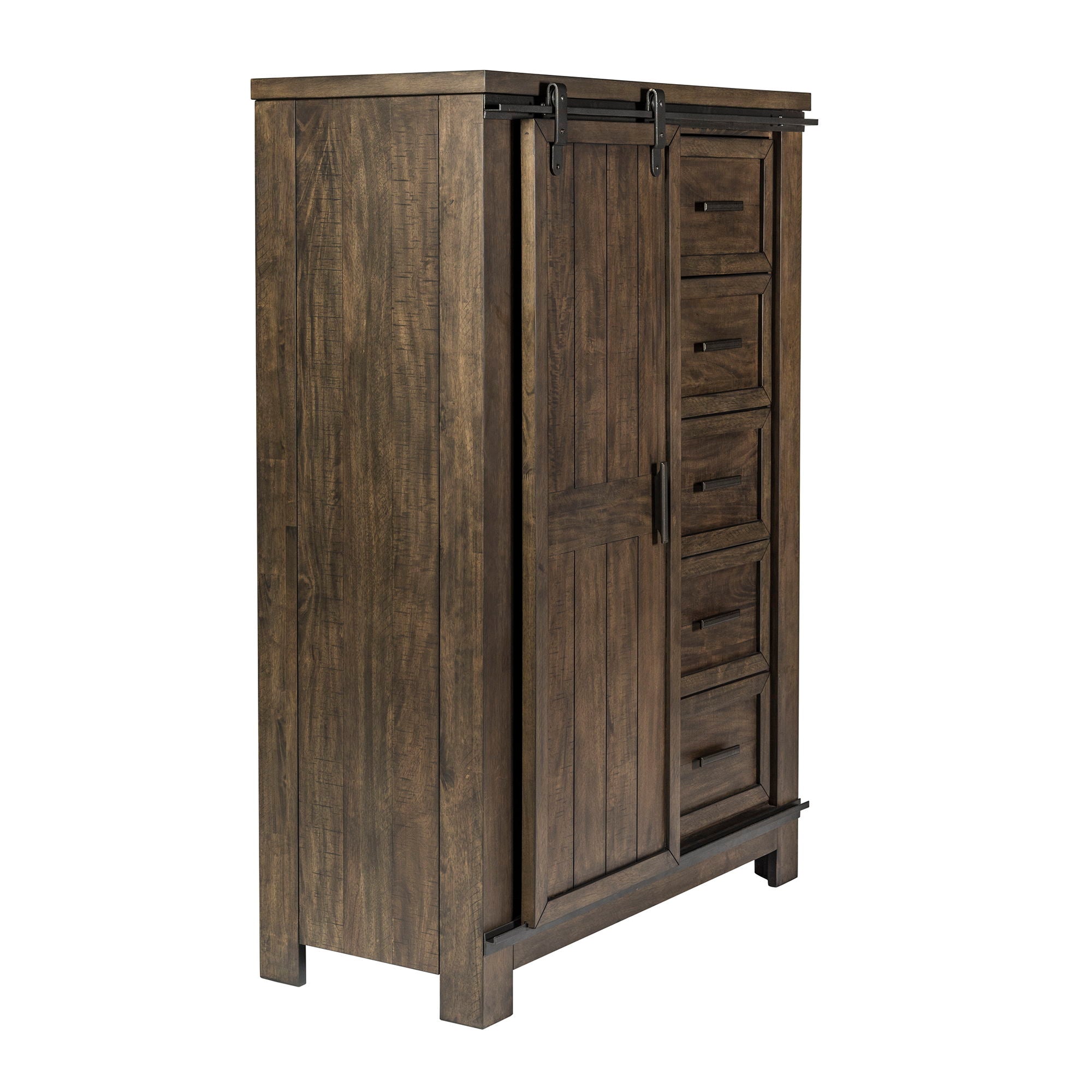 Commode à portes coulissantes – Marron vieilli – contemporain – Un mélange de matériaux aux finitions vieillies et aux tissus texturés.