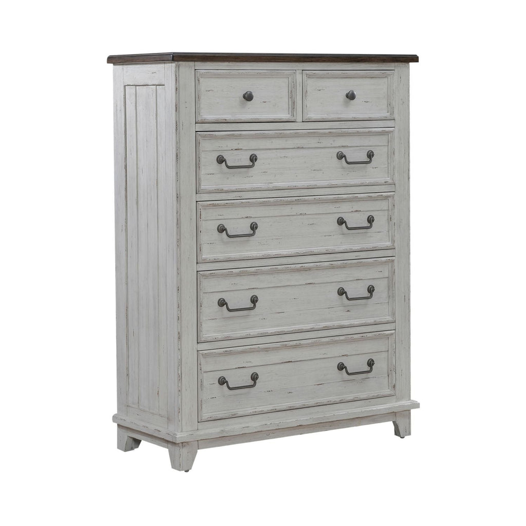 Commode 6 tiroirs - Blanc Riverstone et Tabac — Le style Cottage et Campagne trouve le parfait équilibre entre la vie côtière et une atmosphère douillette