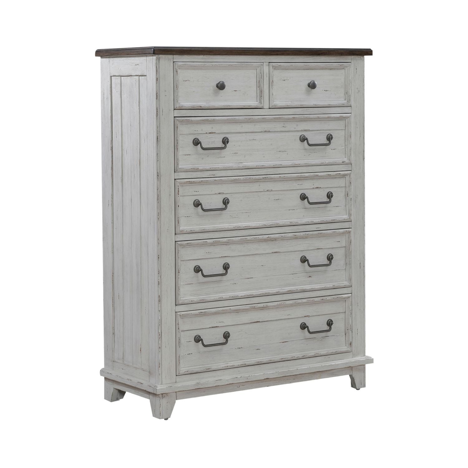 Commode 6 tiroirs - Blanc Riverstone et Tabac — Le style Cottage et Campagne trouve le parfait équilibre entre la vie côtière et une atmosphère douillette