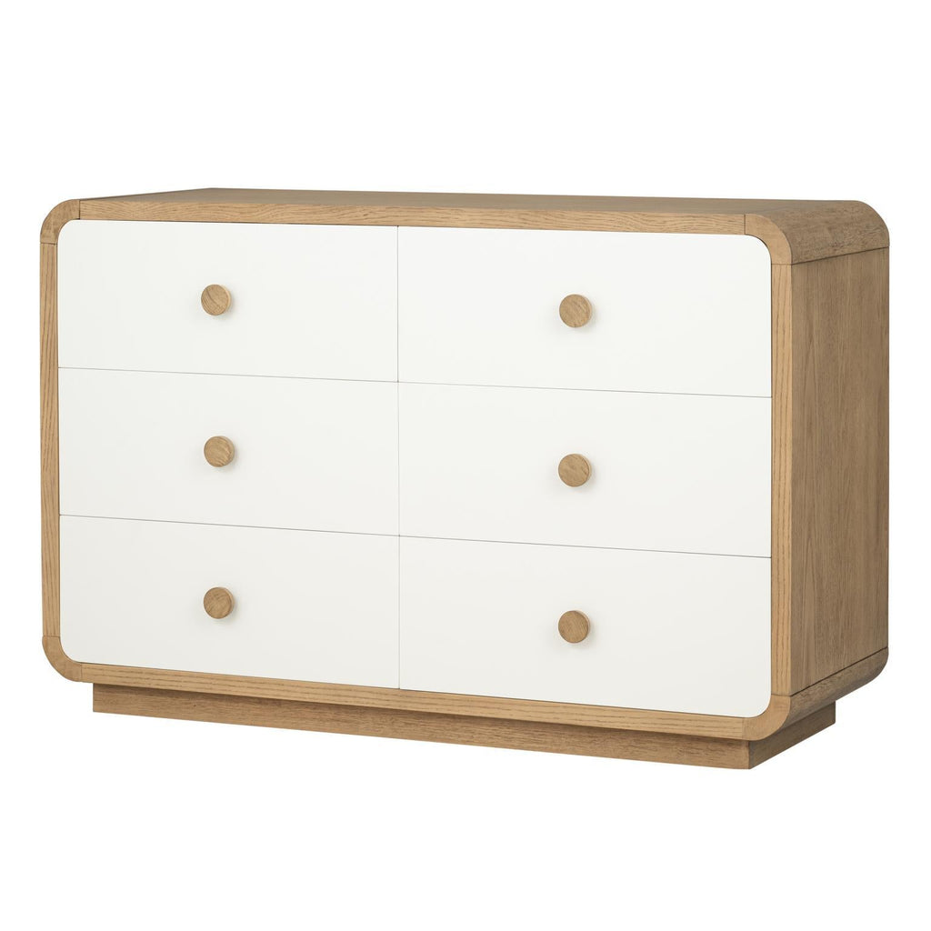 Commode 6 tiroirs – Chêne du désert et Blanc nuage — offre une polyvalence