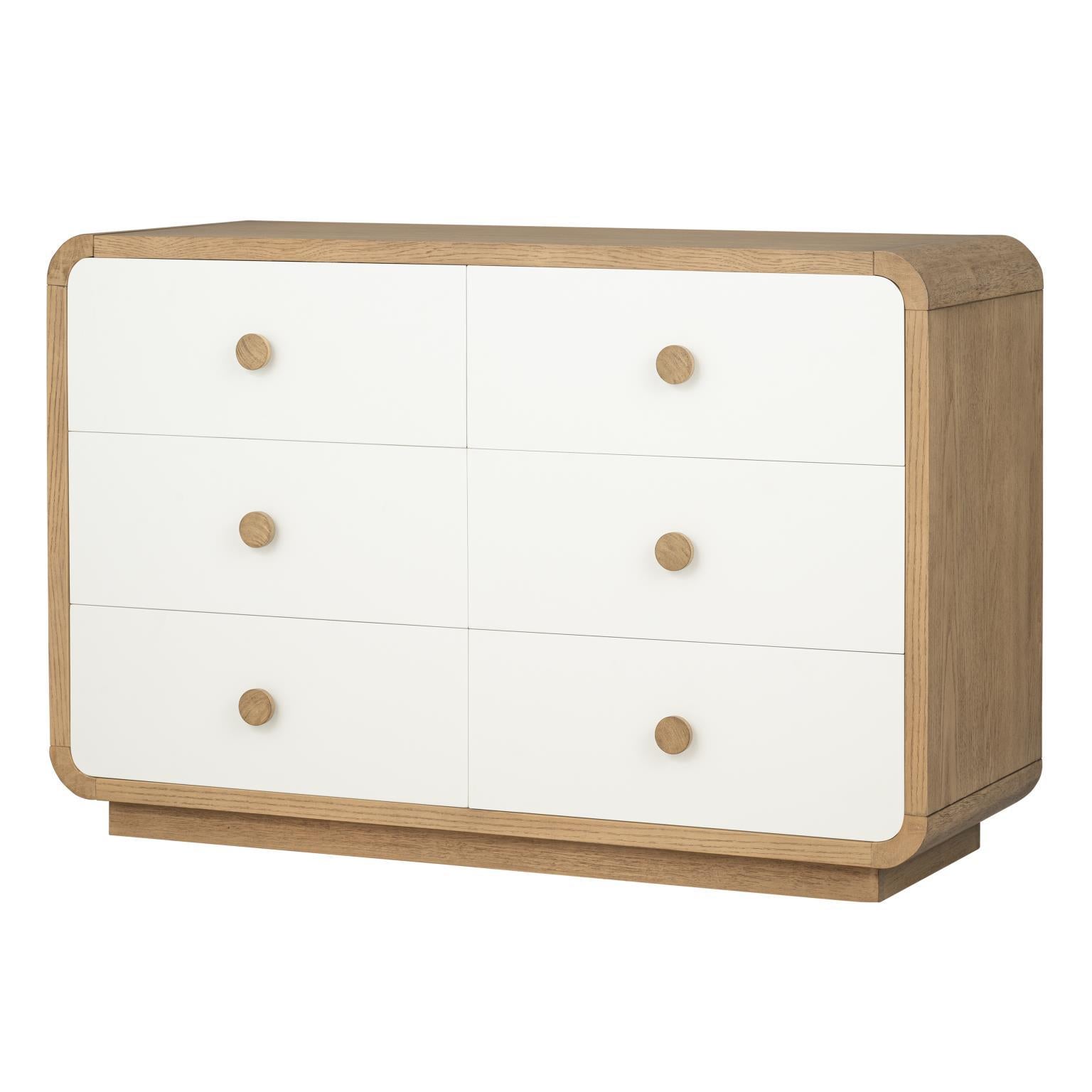 Commode 6 tiroirs – Chêne du désert et Blanc nuage — offre une polyvalence