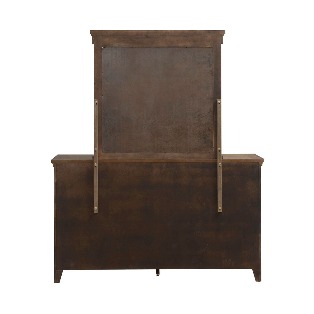 Commode et miroir - Ambre brun — fini ambré chaud rehaussé de moulures en superposition épaisses qui donnent dimension et texture