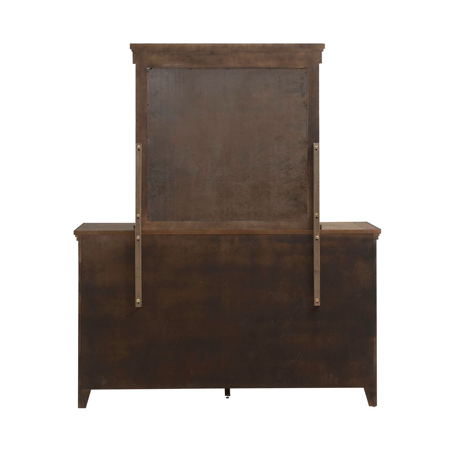 Commode et miroir - Ambre brun — fini ambré chaud rehaussé de moulures en superposition épaisses qui donnent dimension et texture