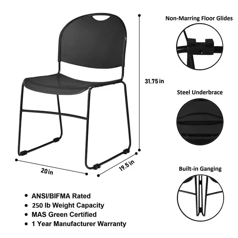 2pk Multi Purpose Ultra Compact Stack Chair Black - Hampden Furnishings: Sled Base, Polypropylene, No Assembly Required