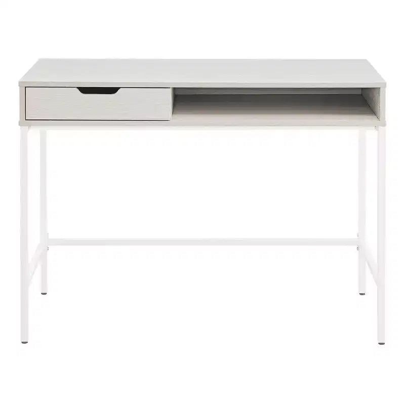 40" Contempo Desk with Drawer and Shelf White Oak - OSP Home Furnishings: Sturdy Steel Frame, MDF Surface
