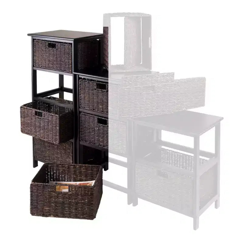 36.81" Omaha Storage Rack with Baskets Black - Winsome: Mid-Century 4-Drawer Tower