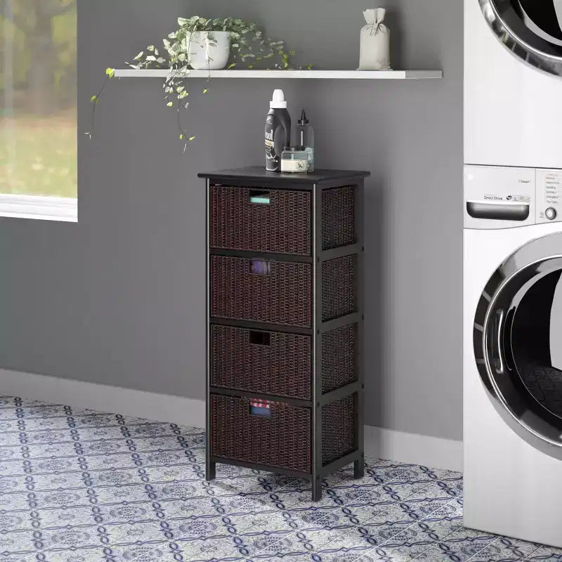 36.81" Omaha Storage Rack with Baskets Black - Winsome: Mid-Century 4-Drawer Tower