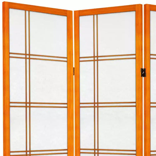 6 ft. Tall Canvas Double Cross Room Divider - Honey (4 Panels): Oriental Furniture Privacy Screen, Hardwood Frame