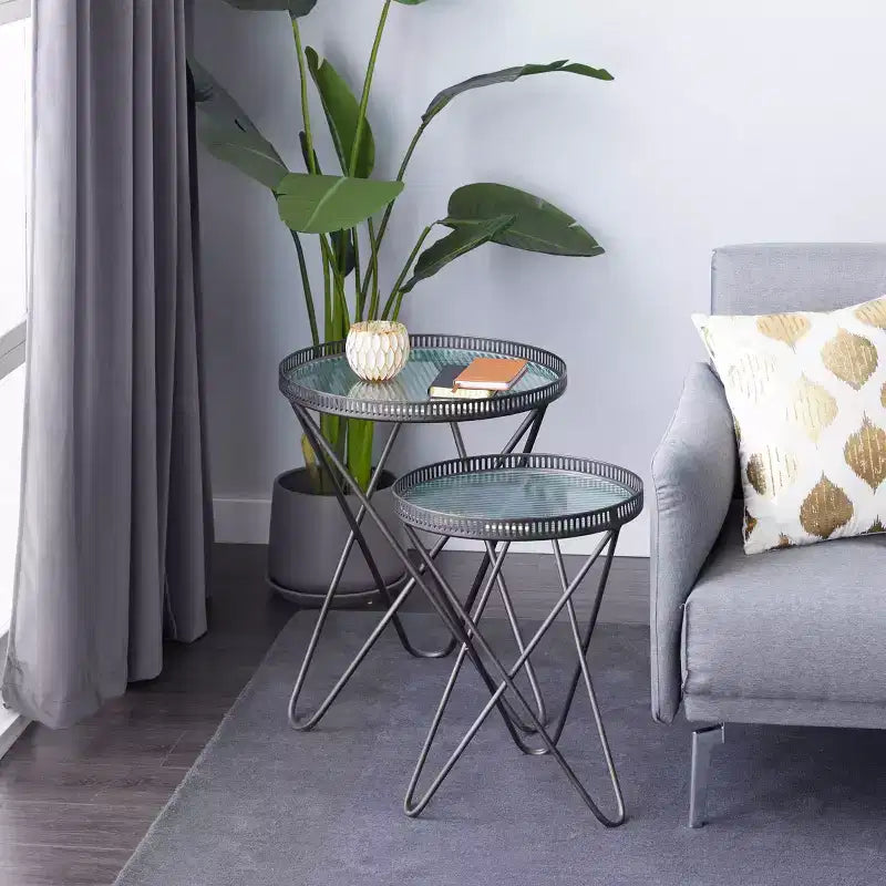 Set of 2 Industrial Metal Accent Tables Gray - Olivia & May