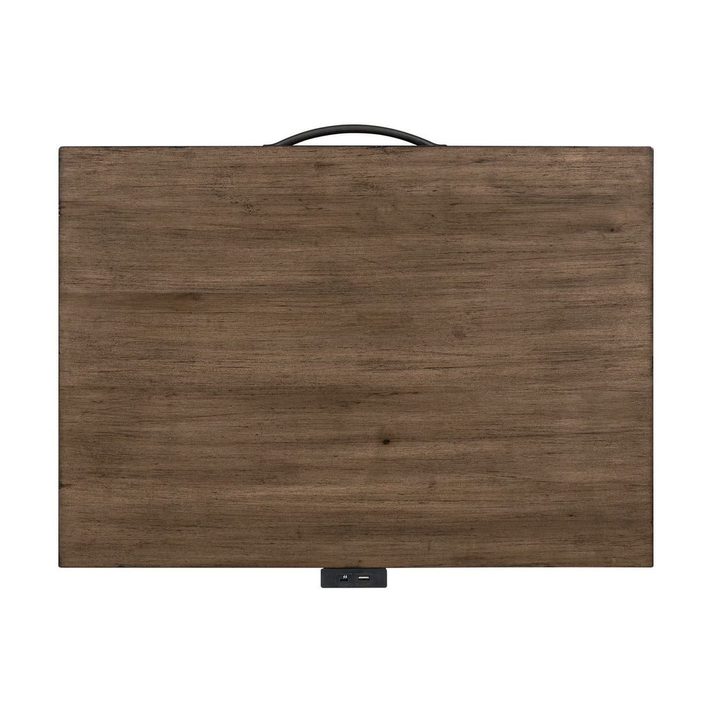 Table de chevet ouverte avec station de charge – Brun moisson — Elle intègre des éléments de design provenant de plusieurs siècles