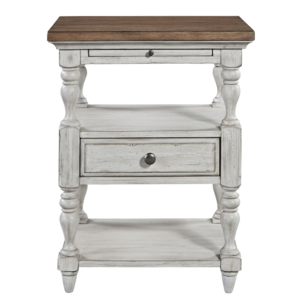 Table de chevet à 1 tiroir - Blanc antique / Dessus couleur châtaigne — ajoutez un style décontracté et vous obtenez un look classique avec une touche informelle.