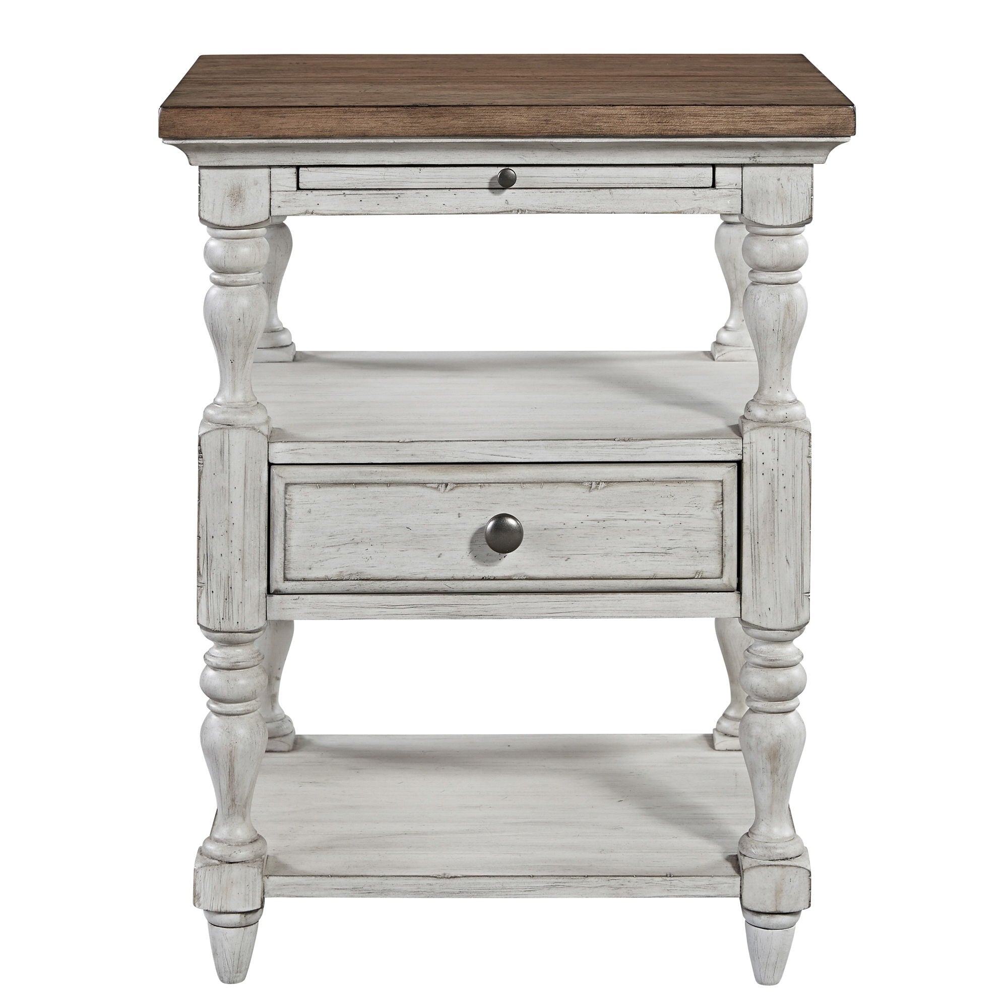 Table de chevet à 1 tiroir - Blanc antique / Dessus couleur châtaigne — ajoutez un style décontracté et vous obtenez un look classique avec une touche informelle.