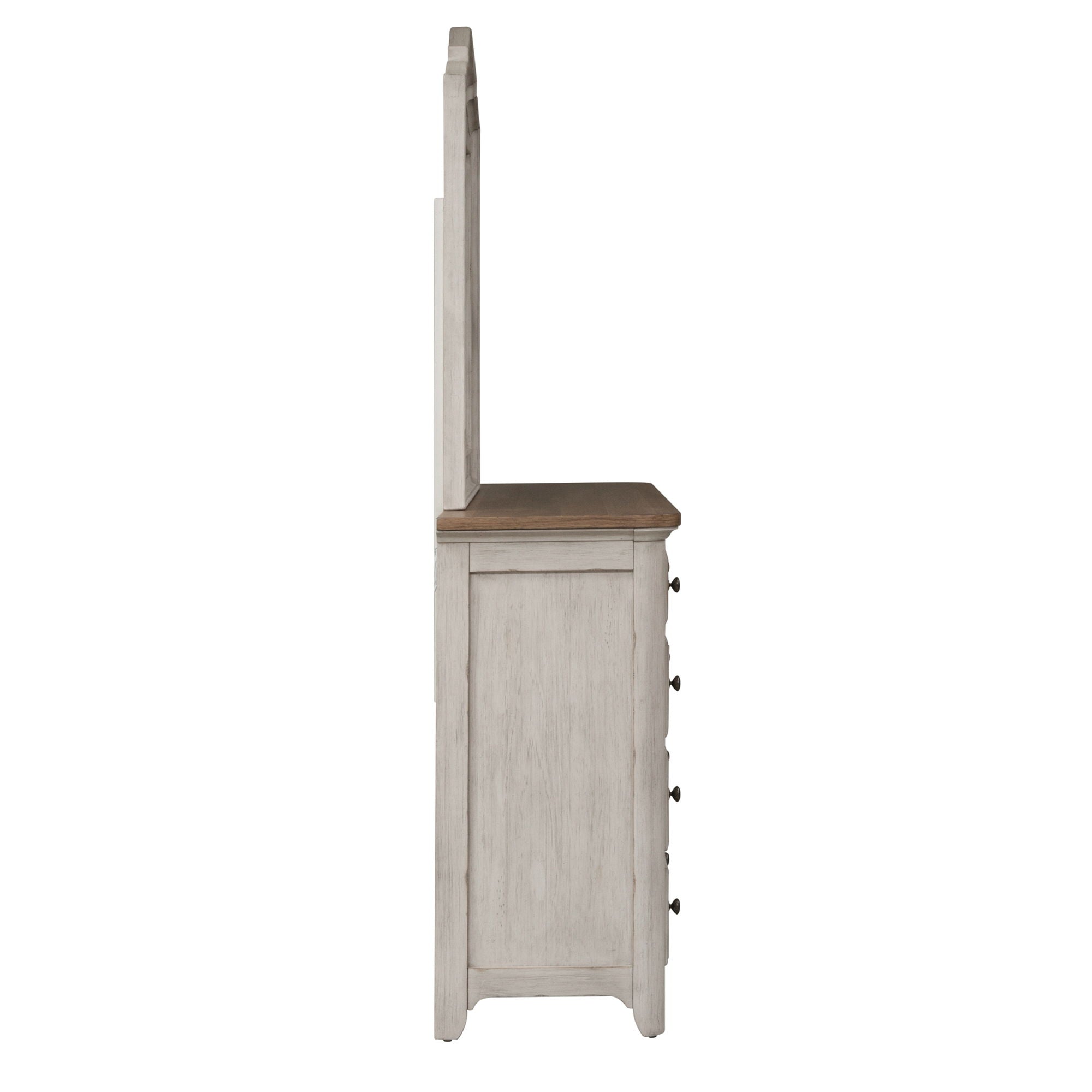 Commode et miroir - Blanc antique / Dessus couleur châtaigne — ajoutez-y un style décontracté et vous obtenez un look classique avec une touche informelle.