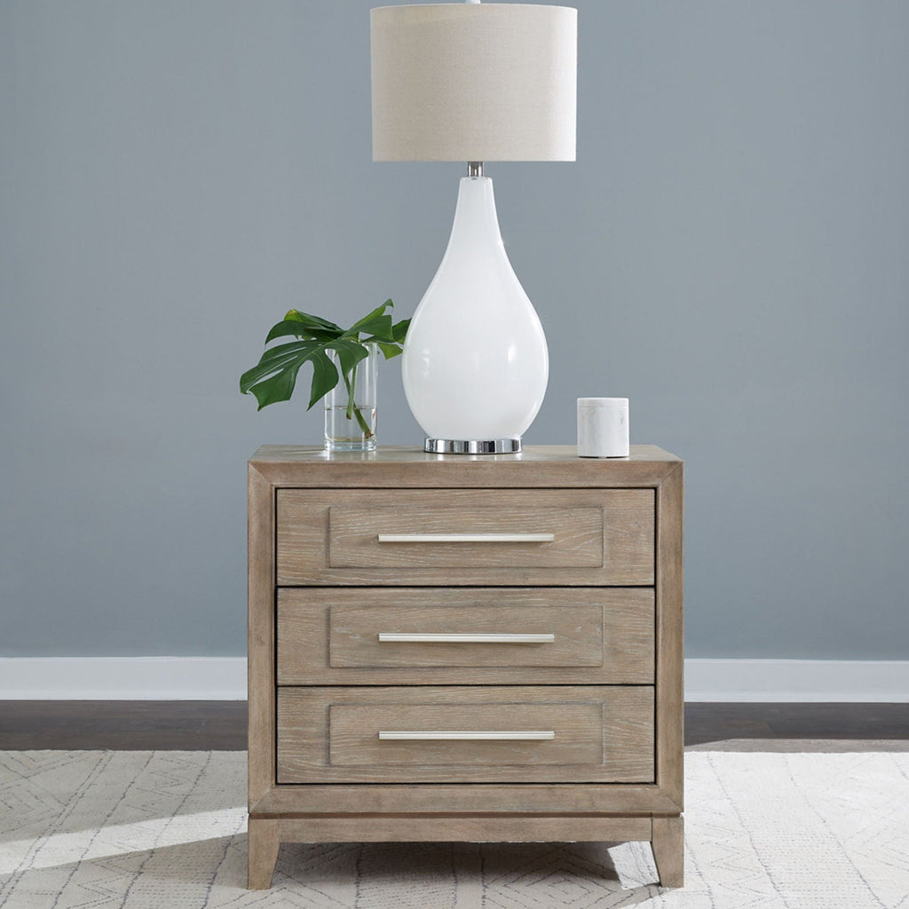 3 Drawer Nightstand With Charging Station - Sandstone — Grâce à un magistral jeu de contrastes et de textures