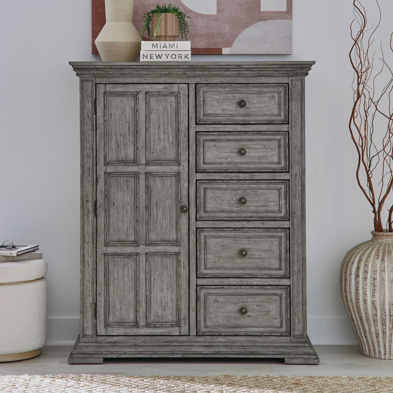 Commode de porte – Fabriquée avec des solides en bois d'hévéa et des produits du bois – protection anti-poussière du caisson inférieur et tiroirs intérieurs entièrement teints