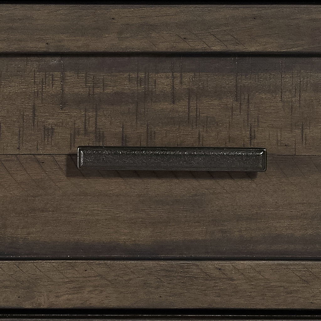 Commode et miroir – Brun battu par le roc — contemporain-Un mélange de matériaux avec des finis vieillis et des tissus texturés