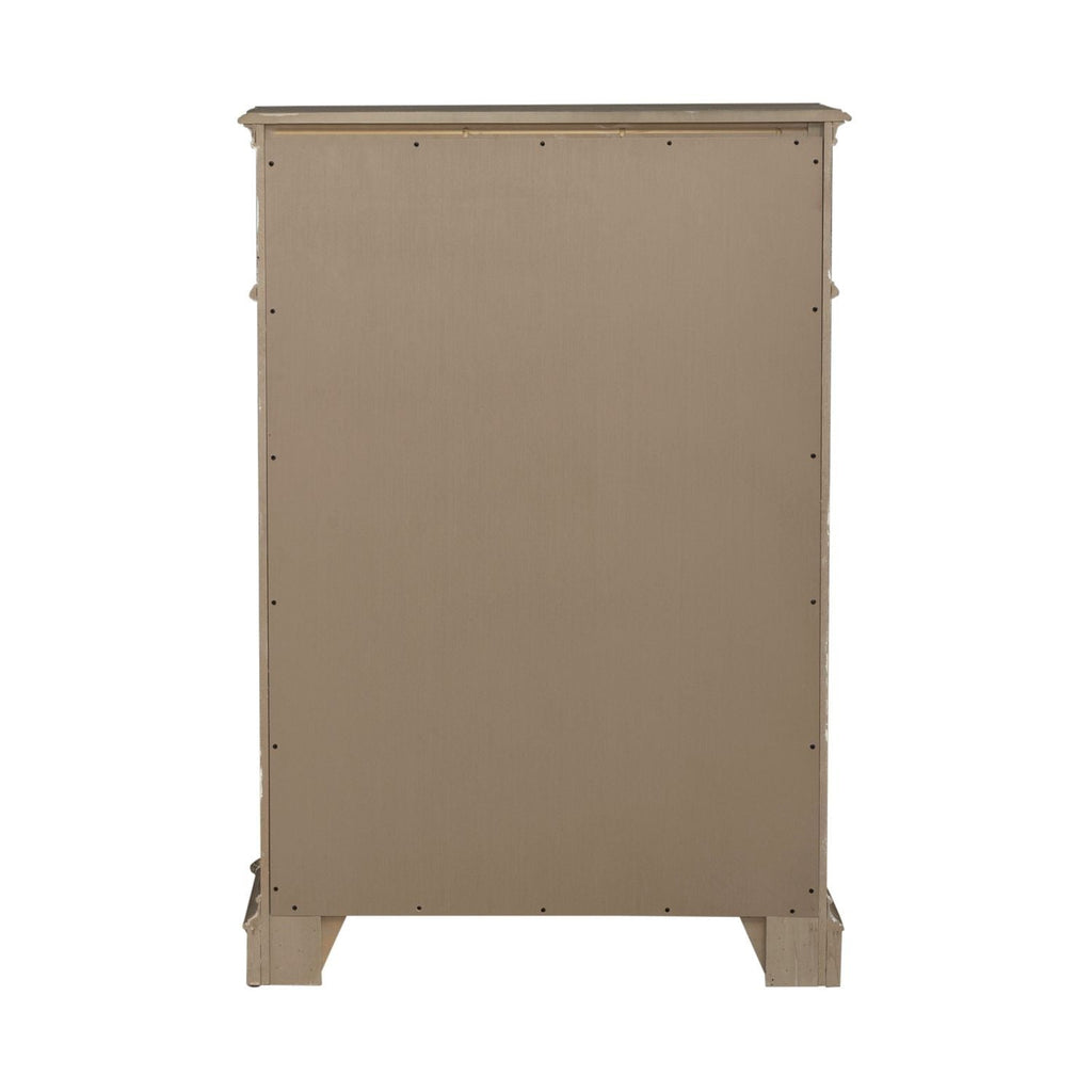 Commode 5 tiroirs — Des finitions antiques chaleureuses et un vieillissement artistique, associés à des dimensions généreuses, un ensemble à transmettre de génération en génération
