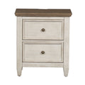Table de chevet à 2 tiroirs avec station de charge - Blanc antique / Dessus couleur tabac — Des looks qui s'intègrent facilement aux maisons d'aujourd'hui