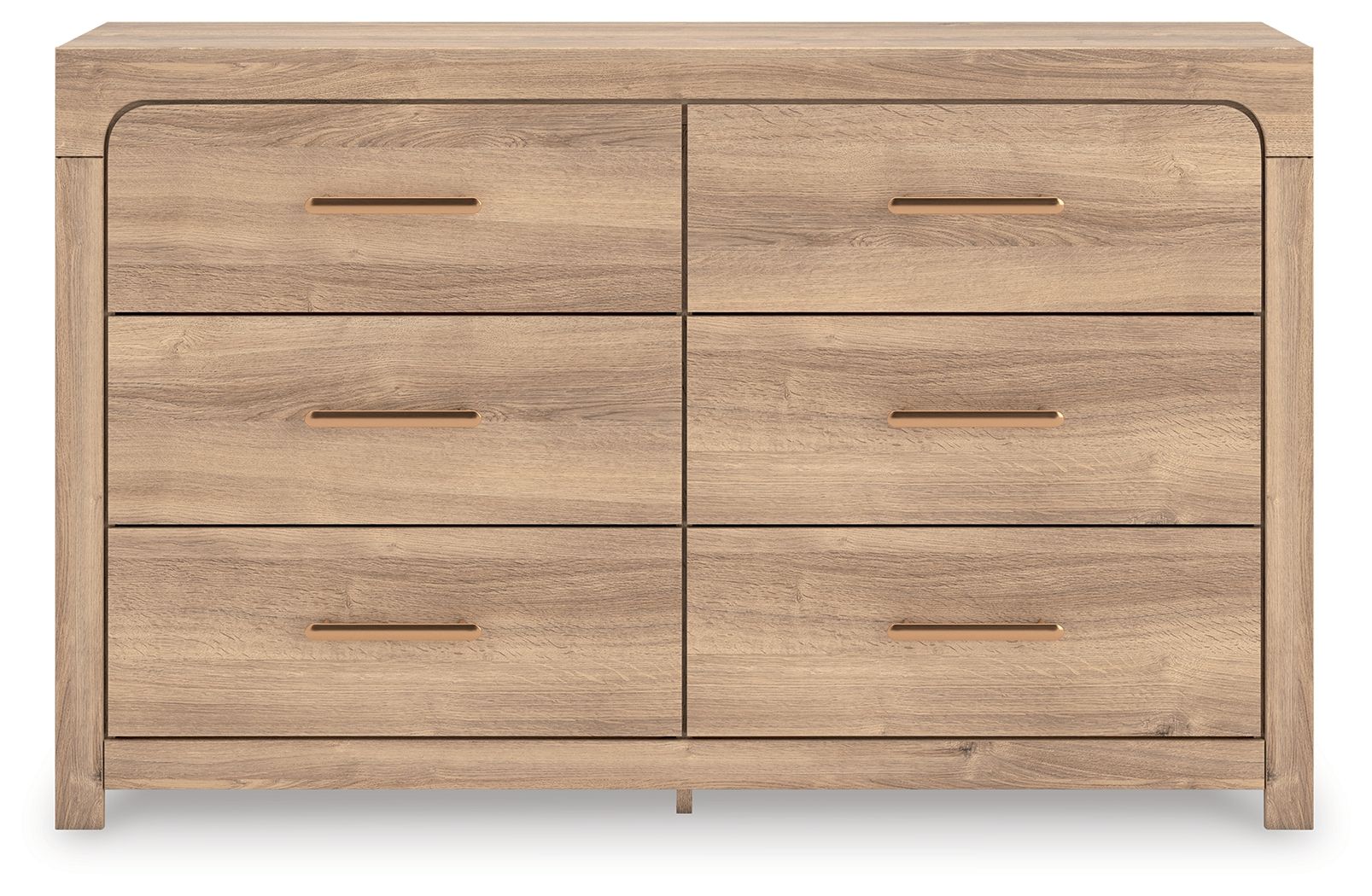 Commode à six tiroirs — Les tons de bois naturels et les lignes épurées de cette commode reflètent votre style décontracté.