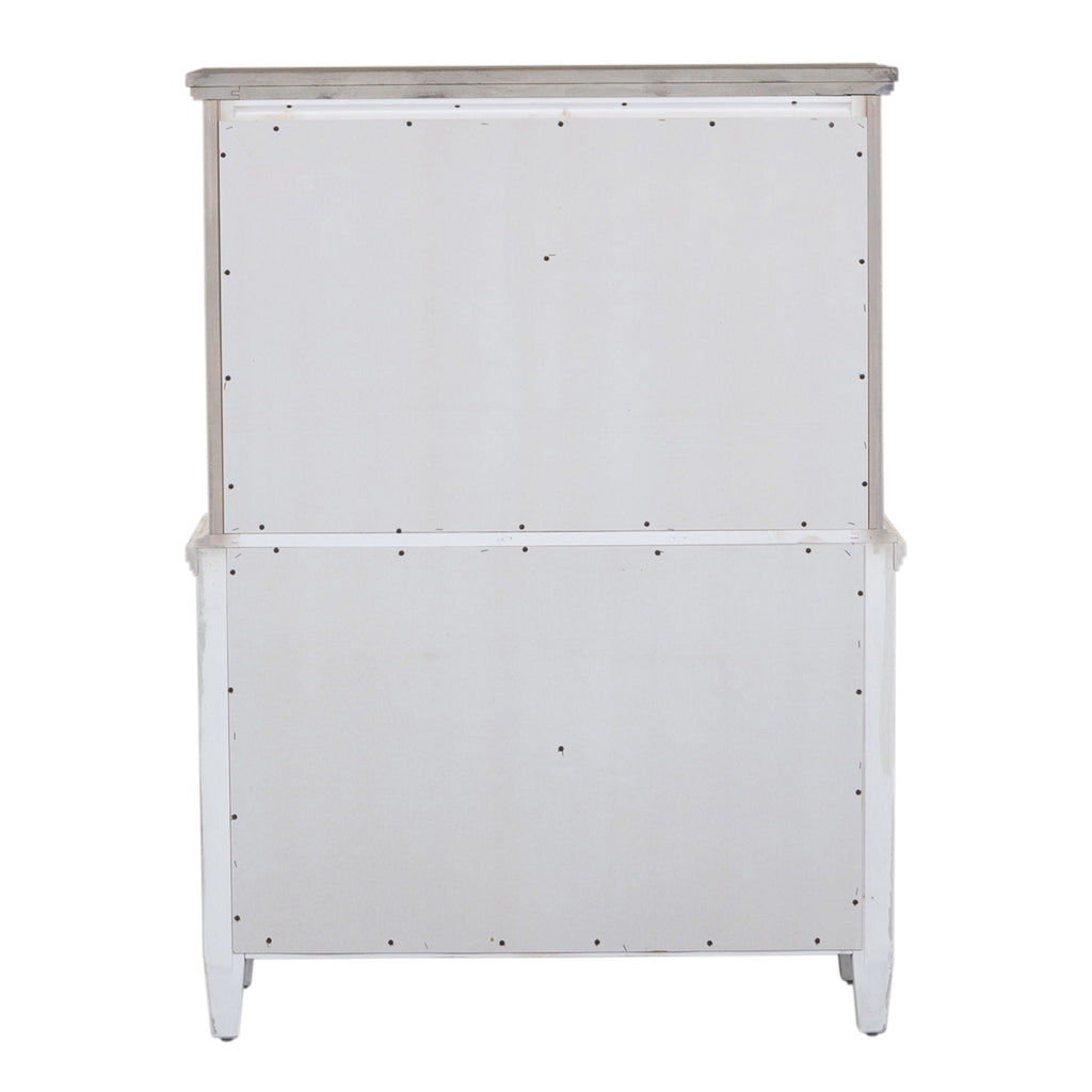 Commode 5 tiroirs – Blanc vieilli / Plateaux Tabac — un ajout de style décontracté pour un look classique à l'ambiance décontractée