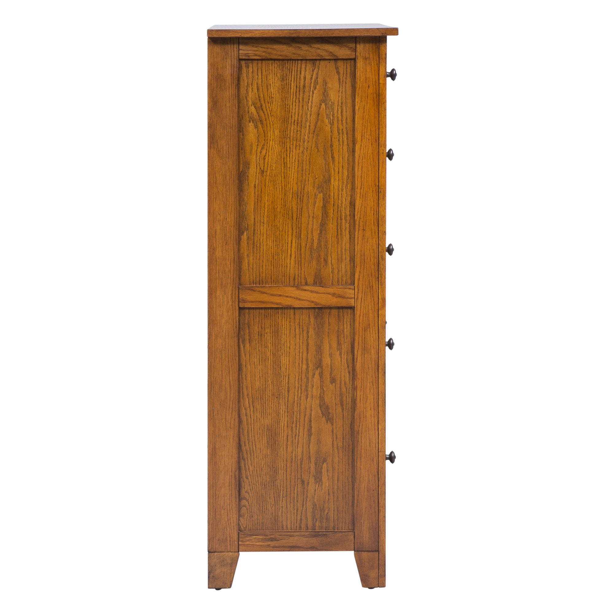 Commode 5 tiroirs - Chêne vieilli — Style chambre américaine rustique avec accents en bois et chevilles pour une touche artisanale.