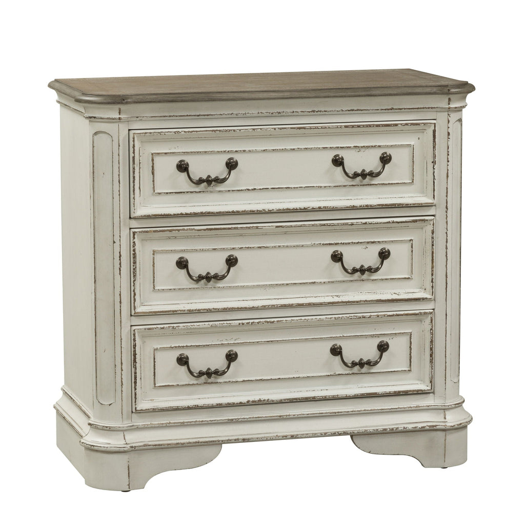 Commode de chevet à 3 tiroirs avec station de charge - Blanc antique — Le mélange des influences européennes crée un style vraiment unique pour tout