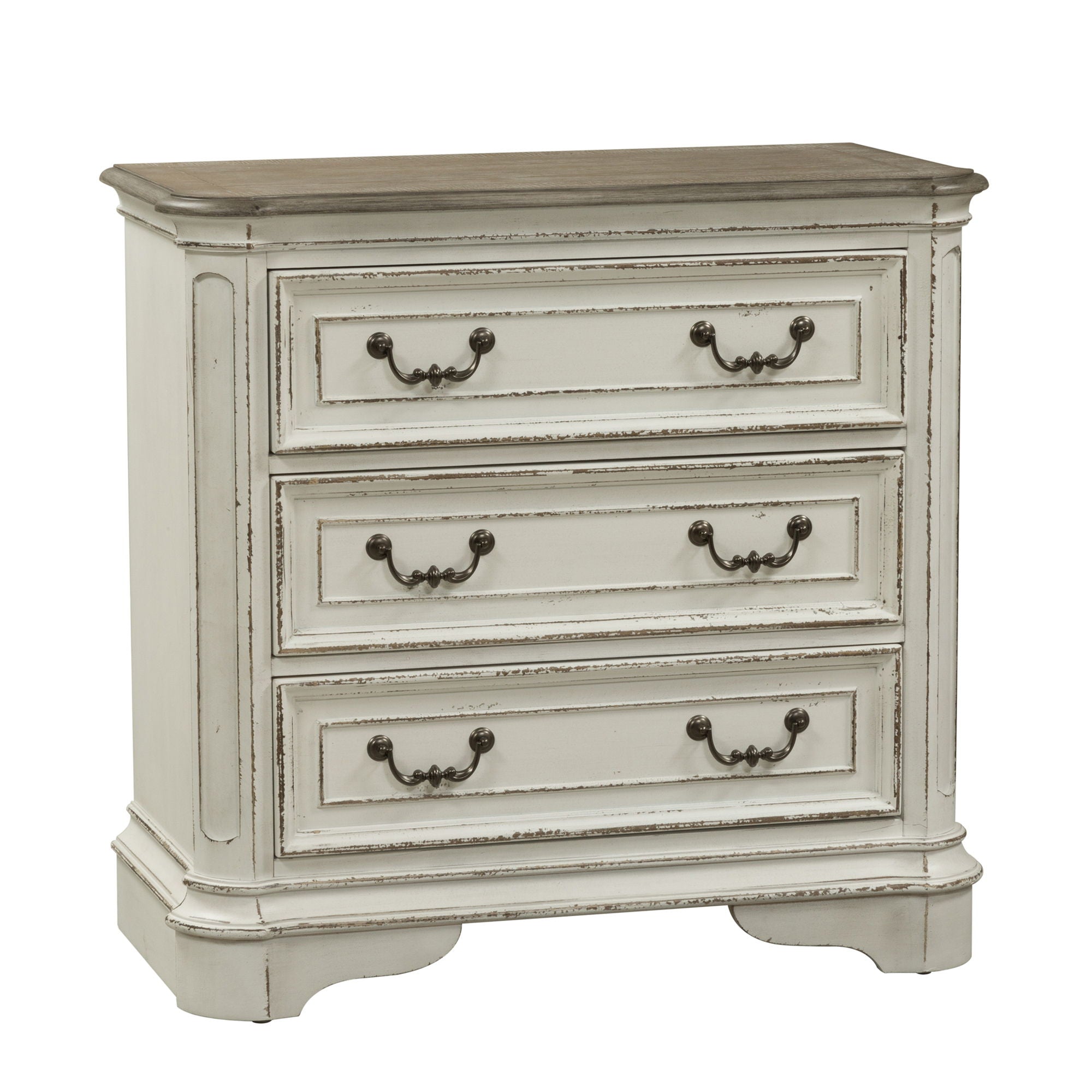 Commode de chevet à 3 tiroirs avec station de charge - Blanc antique — Le mélange des influences européennes crée un style vraiment unique pour tout
