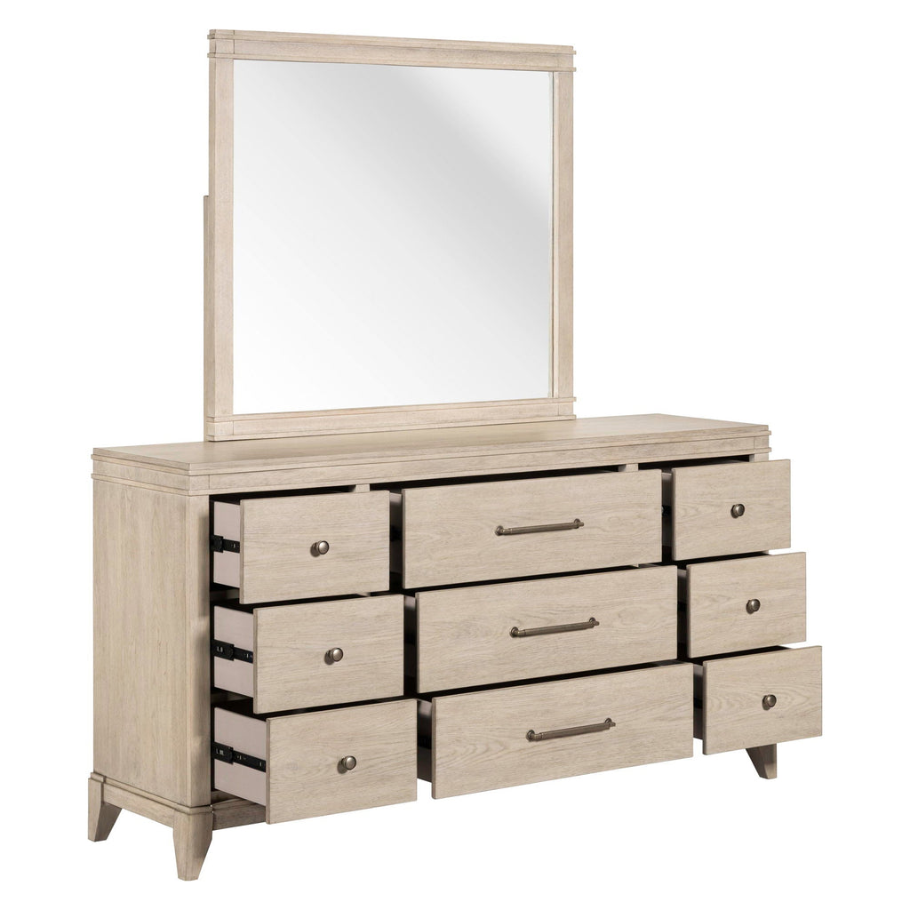 Commode et miroir - Blanc Sanctuaire — offre un style transitionnel mêlant éléments traditionnels et contemporains
