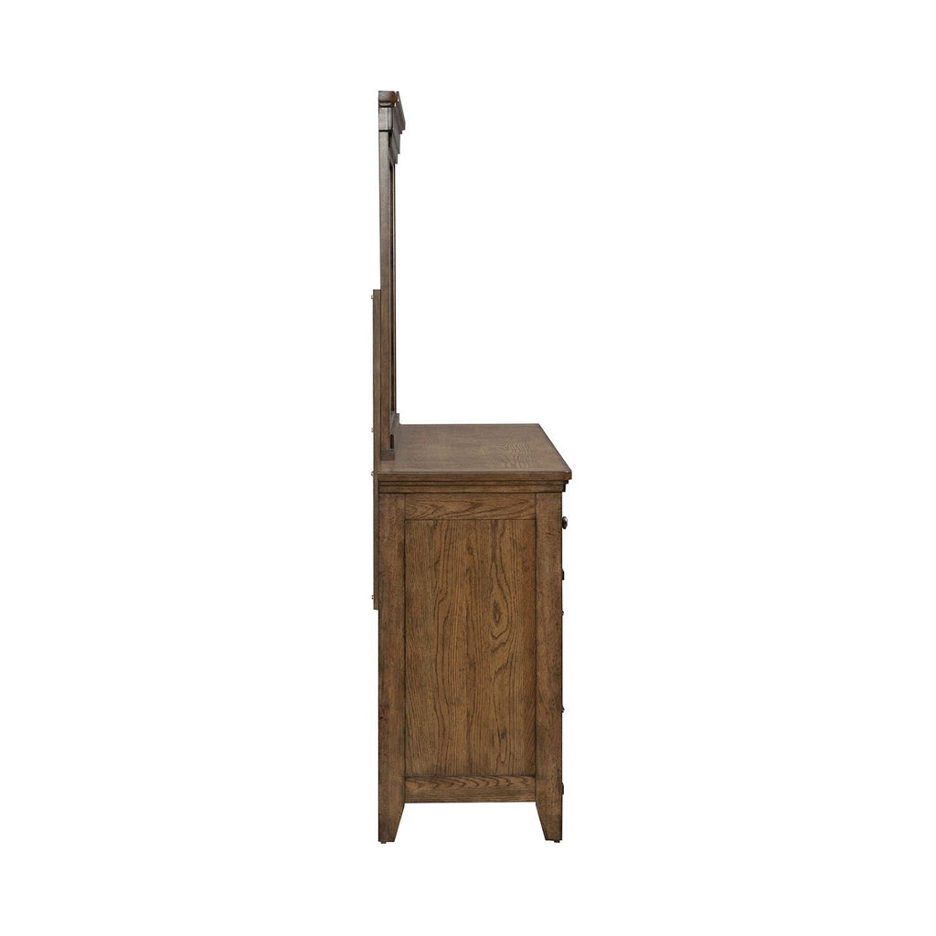 Commode et miroir - Ambre brun — fini ambré chaud rehaussé de moulures en superposition épaisses qui donnent dimension et texture