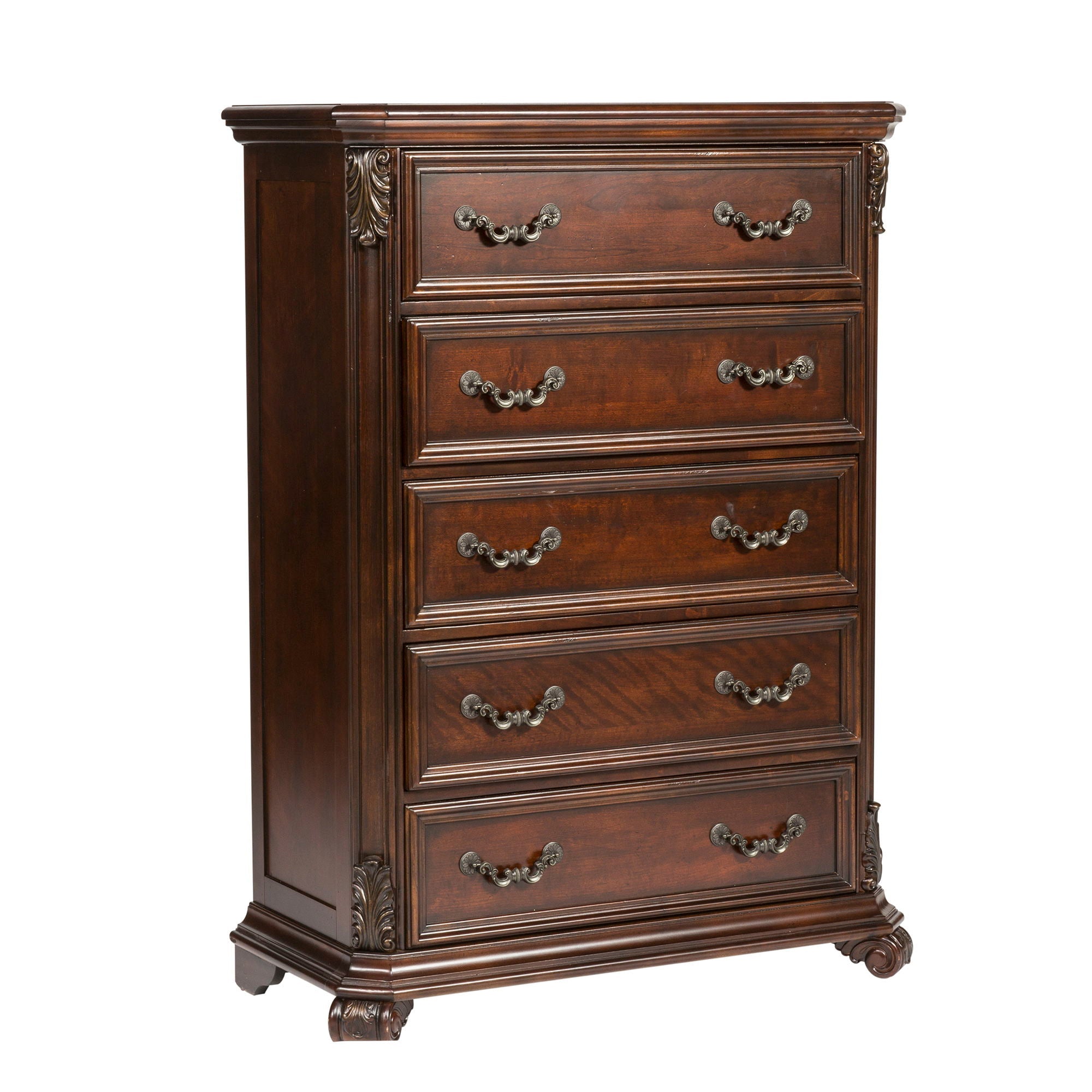Commode 5 tiroirs - Marron foncé — le design traditionnel respire le luxe du style européen