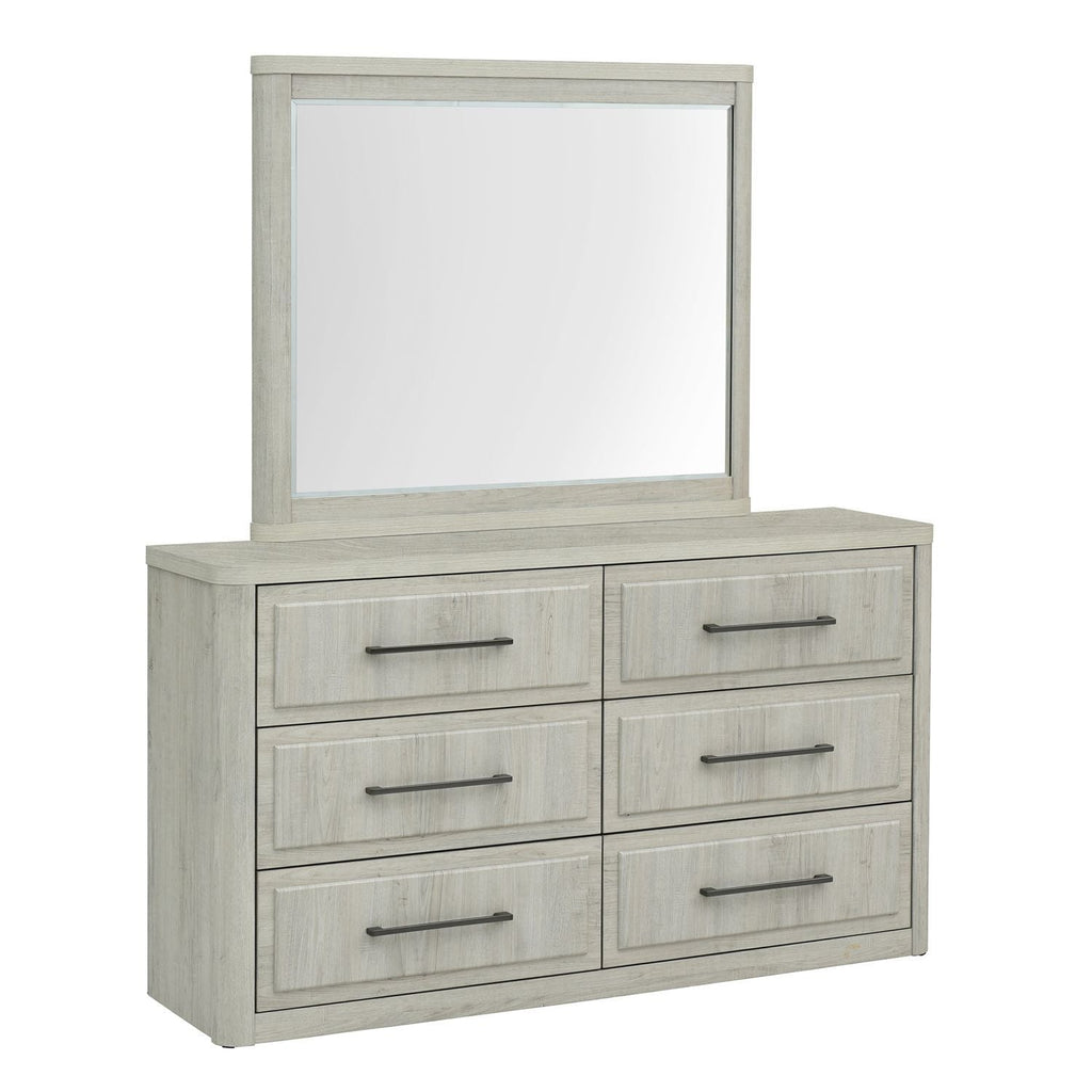 Commode et miroir - Blanc naturel — - Commode et miroir - Blanc Caractéristiques du produit Poignées bronze Coins légèrement arrondis et