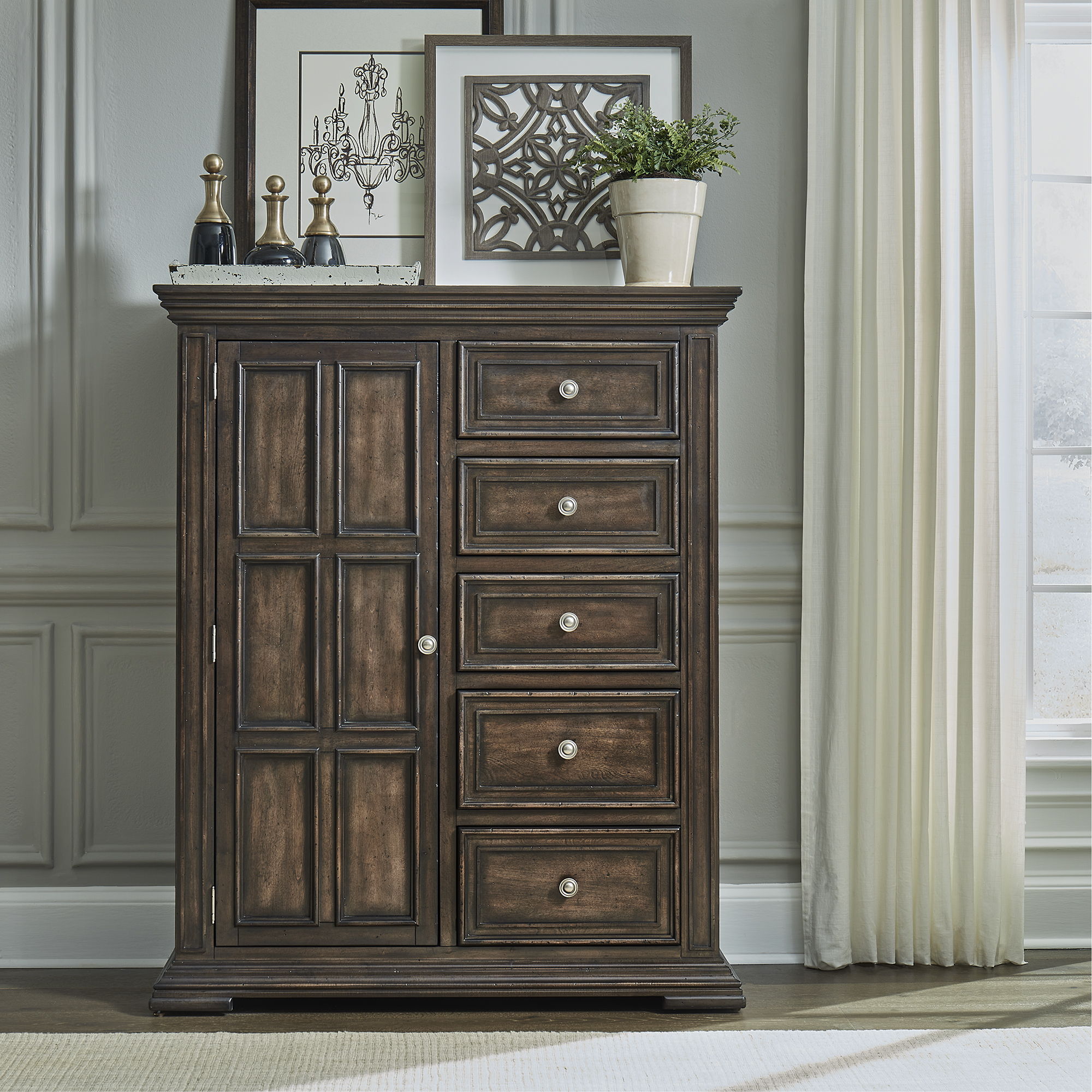 Commode de porte – Fabriquée avec des solides en bois d'hévéa et des produits du bois – protection anti-poussière du caisson inférieur et tiroirs intérieurs entièrement teints